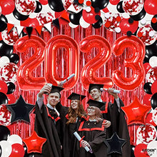 Load image into Gallery viewer, Huge, Happy New Year Decorations 2023 - Pack of 132 | Red 2023 Balloons, New Years Eve Party Supplies 2023 | New Years Balloon Garland | Red Fringe New Years Backdrop, Red and Black Party Decorations