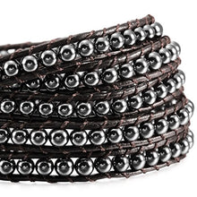 Load image into Gallery viewer, MOWOM Alloy Genuine Leather Bracelet Bangle Cuff Rope for Women Boys Kids Gemstone Beads Braided 3 Wraps & 5 Wraps Stone Adjustable Handmade Jewelry Gift