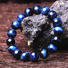 Load image into Gallery viewer, Natural Handmade Blue Tiger Eye Bracelet - Semi Precious Round Beads Stretch Bracelet - Gemstone Beaded 8mm - Planet Jupiter Bracelets