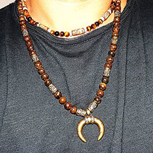Load image into Gallery viewer, Men Long necklace - Long Gemstones necklace - Moon Brass Pendant - Men Neckless - Gift for men - Long necklace - Men jewelry - Men Neckless