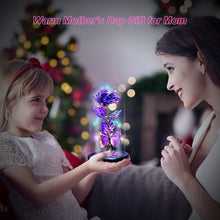 Load image into Gallery viewer, Valentines Day Gifts for Her, Galaxy Glass Rose Forever Eternal Crystal Flower Light Up Rose in Glass Dome with Butterfly Birthday Gifts for Women Mom Wife Girlfriend Grandma Purple