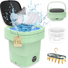Load image into Gallery viewer, Mini Portable Washing Machine Foldable: 11L Large Fold Washing Machine with Spin Dryer, Small Collapsible Laundry Washer for Travel, Apartment, Underwears, Socks, Baby Clothes (Green)