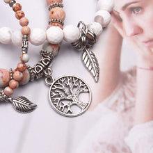 Load image into Gallery viewer, Tree of Life Turquoise Jasper & Tibetan Agate Gemstone Chakra Beaded Bracelet | Beach Charm Bracelet Set - Ocean Jewelry (Brownish Yellow)