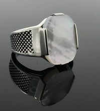 Load image into Gallery viewer, KAR 925K Stamped Sterling Silver Mother of Pearl Elegant Men's Ring K41V (11)