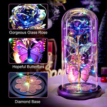 Load image into Gallery viewer, Valentines Day Gifts for Her, Galaxy Glass Rose Forever Eternal Crystal Flower Light Up Rose in Glass Dome with Butterfly Birthday Gifts for Women Mom Wife Girlfriend Grandma Purple