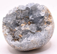 Load image into Gallery viewer, 3.4" 680g Silverish Clear Blue Celestite Geode Cluster Sphere Orb Natural Sparkling Celestine Gemstone Crystal Mineral Specimen - Madagascar + Stand
