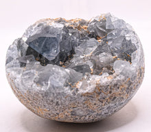 Load image into Gallery viewer, 3.4" 680g Silverish Clear Blue Celestite Geode Cluster Sphere Orb Natural Sparkling Celestine Gemstone Crystal Mineral Specimen - Madagascar + Stand