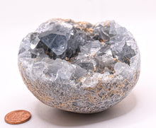 Load image into Gallery viewer, 3.4" 680g Silverish Clear Blue Celestite Geode Cluster Sphere Orb Natural Sparkling Celestine Gemstone Crystal Mineral Specimen - Madagascar + Stand