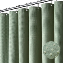 Load image into Gallery viewer, Dynamene Sage Green Shower Curtain - Waffle Textured Heavy Duty Thick Fabric Shower Curtains for Bathroom, 256GSM Luxury Weighted Polyester Cloth Bath Curtain Set with 12 Plastic Hooks,72Wx72H,Green