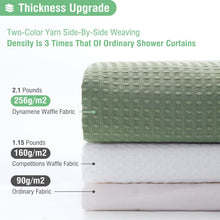 Load image into Gallery viewer, Dynamene Sage Green Shower Curtain - Waffle Textured Heavy Duty Thick Fabric Shower Curtains for Bathroom, 256GSM Luxury Weighted Polyester Cloth Bath Curtain Set with 12 Plastic Hooks,72Wx72H,Green