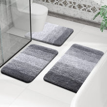 Load image into Gallery viewer, OLANLY Ombre Bath Rug and Toilet Rugs U-Shaped, Bath Rug Size 24x16 and Bathroom Rug Set Size 24x16+24x20 in Grey, 3 Item Bundle