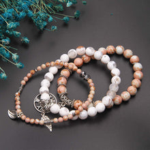 Load image into Gallery viewer, Tree of Life Turquoise Jasper & Tibetan Agate Gemstone Chakra Beaded Bracelet | Beach Charm Bracelet Set - Ocean Jewelry (Brownish Yellow)