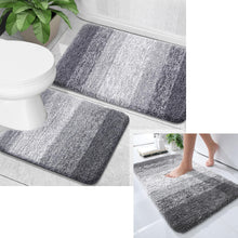 Load image into Gallery viewer, OLANLY Ombre Bath Rug and Toilet Rugs U-Shaped, Bath Rug Size 24x16 and Bathroom Rug Set Size 24x16+24x20 in Grey, 3 Item Bundle