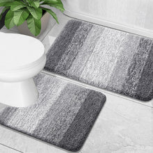 Load image into Gallery viewer, OLANLY Ombre Bath Rug and Toilet Rugs U-Shaped, Bath Rug Size 24x16 and Bathroom Rug Set Size 24x16+24x20 in Grey, 3 Item Bundle