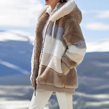 Load image into Gallery viewer, Winter Fashion Women's Coat New Casual Hooded Zipper Ladies Clothes Cashmere Women Jacket Stitching Plaid Ladies Coats