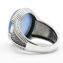Load image into Gallery viewer, 2020 New Real 925 Sterling Silver Men's Ring with Big Natural Blue Agate Stone Vintage Simple Male Rings Turkish Jewelry Gift