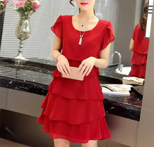 Load image into Gallery viewer, Chiffon Dress Women Summer Wave Cut Sweet Solid Short Sleeve Slim Casual Clothing Lady Plus Size M-5XL All-match Vestido Trendy
