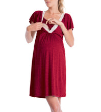 Load image into Gallery viewer, Maternity Robe Nightgown Pregnant Women Nursing Nightwear Lace Sleepwear With Adjustable Belt Pajama Dress Pregnancy Clothes