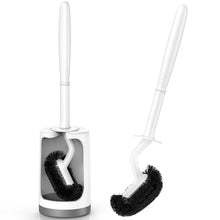 Load image into Gallery viewer, HAMITOR Toilet Bowl Brush Holder Set: Curved Design with Holder for Deep Cleaning Under Rim - Compact Hidden Scrubber for Small Space - Modern RV Bathroom Accessories - White
