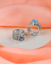 Load image into Gallery viewer, YoTreasure Larimar Swiss Blue Topaz 925 Sterling Silver Antique Three Stone Ring
