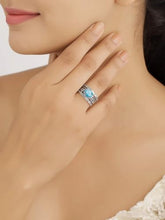 Load image into Gallery viewer, YoTreasure Larimar Swiss Blue Topaz 925 Sterling Silver Antique Three Stone Ring
