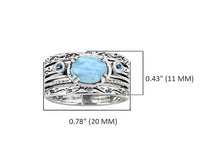 Load image into Gallery viewer, YoTreasure Larimar Swiss Blue Topaz 925 Sterling Silver Antique Three Stone Ring
