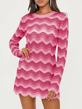 Load image into Gallery viewer, YUNLORIA Women's Crochet Colorful Mesh Summer Long Sleeve Cover Ups Casual Striped Beach Wear Knit Mini Dresses
