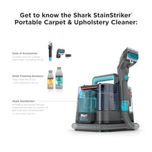 Load image into Gallery viewer, Shark StainStriker Portable Carpet &amp; Upholstery Cleaner w/on board self cleaning - Spot, Stain, &amp; Odor Eliminator, Includes 2 Cleaning Tools &amp; 2 Cleaning Solutions, Charcoal, PX221BRN
