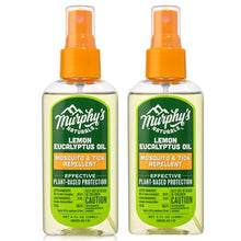Load image into Gallery viewer, Murphy's Naturals Lemon Eucalyptus Oil Insect Repellent Spray | DEET-Free, Plant-Based | Mosquito and Tick Repellent for Skin + Gear | 4 Ounce Pump Spray | 2 Pack
