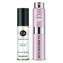 Load image into Gallery viewer, CA Perfume Duo Impression of Delina For Women Eau de Parfum Refillable Atomizer Sprayer + Fragrance Body Oil Long Lasting Sample Travel Size Roll-On Bottle 0.27 Fl Oz+0.33 Fl Oz
