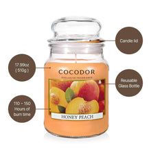 Load image into Gallery viewer, COCODOR Candle Honey Peach Scented, Large Glass Jar 18oz Wick Candle, 110 Hours of Burn Time
