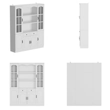 Load image into Gallery viewer, Homsee Tall Bookcase Bookshelf with Shelves, Drawers &amp; 2 Carved Glass Doors, Wooden Display Storage Cabinet with 14 Compartments for Home Office, Living Room, White (63" W x 15.7”D x 78.7”H)
