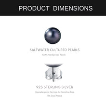 Load image into Gallery viewer, YAMI Pearl Earrings for Women, Saltwater Cultured Pearls 6-10MM, 925 Sterling Silver Hypoallergenic Earrings for Women, Black Stud Earrings for Sensitive Ears, Jewelry Gifts, 8-8.5MM
