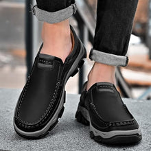Load image into Gallery viewer, MVIOBUY Men's Suede Casual Hiking Loafers,Hand Stitching Comfort Anti Slip Slip on Business Dress Shoes Fashion Outdoor Walking Boat Shoes (Black-B,8.5)

