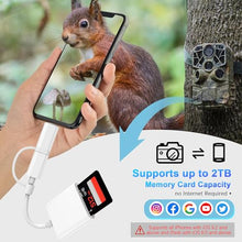 Load image into Gallery viewer, SD Card Reader for iPhone iPad, Dual USB-C &amp; Lightning Connector Memory SD Card Adapter, Support SD/MicroSD Cards, High-Speed Trail Camera Viewer, Plug and Play
