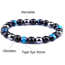 Load image into Gallery viewer, KIOMOY Triple Protection Bracelet For Protection Bring Luck And Prosperity Hematite Black Obsidian Tiger Eye Stone Bracelets (Stone-CS-CTB)
