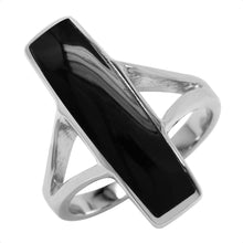 Load image into Gallery viewer, Silvershake Long Created Black Onyx Inlay White Gold Plated 925 Sterling Silver Ring Size 5
