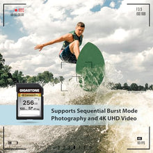 Load image into Gallery viewer, Gigastone 256GB SDXC Memory Card 4K Pro Series Transfer Speed Up to 100MB/s Compatible with Canon Nikon Sony Camcorder, A1 V30 UHS-I Class 10 for 4K UHD Video
