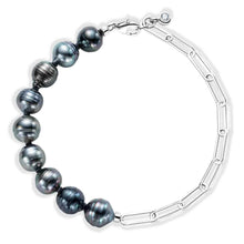 Load image into Gallery viewer, mihiarii Tahitian Black Pearl Link Bracelet Paperclip Chain Moissanite Sterling Silver 9MM Baroque Pearl Birthday Anniversary Mothers Day Valentines Day Christmas Gifts for Mom Her Women
