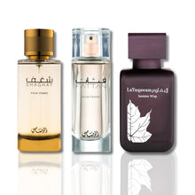 Load image into Gallery viewer, RASASI Shaghaf Women EDP 100Ml, Fattan Women EDP 50Ml &amp; La Yuqawam Jasmine Wisp EDP - 75ml (PREMIUM)
