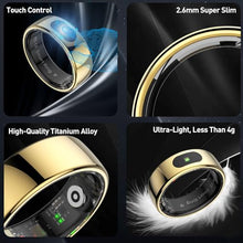Load image into Gallery viewer, Smart Ring Health Tracker for Women &amp; Men, Fitness Ring with Sleep &amp; Motion Tracking, Touch Control, No Subscription Required, Compatible with iOS &amp; Android (Gold, 10)

