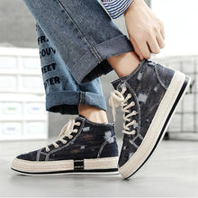 Load image into Gallery viewer, Exusiai Men High-Top Distressed Denim Skate Shoes Breathable Cloth Non-Slip Outdoor Casual Shoes Good Grip, Lace-Up Closure, Round Toe (Blue,8)
