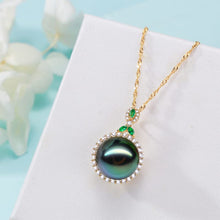Load image into Gallery viewer, Nonnyl Gifts for Women- Tahitian-Black-Pearl-Necklace for Women, 12-13mm Real South Sea Pearls Pendant Sterling Silver Plated 18K Gold With Urquoise- Christmas Mothers Day Valentine's Day Jewelry
