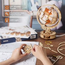 Load image into Gallery viewer, ROKR 3D Wooden Puzzles for Adults Illuminated Globe with Stand 180pcs 3D Puzzles Built-in LED Model Kit Hobby Gifts for Adults/Teens Home Decor
