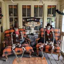 Load image into Gallery viewer, AW 2 Pack Pirate Life Size Skeleton Poseable, Full Size Western Cowboy Skeleton 5.4 Ft Plastic for Halloween Party Decorations Haunted House Props 2024
