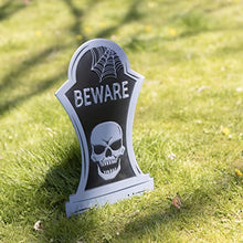 Load image into Gallery viewer, 3-D Metal Halloween Ghost Cemetery 17" Tombstones- Full Set of 5 w Stakes -Durable, Rustproof, UV Raised Printing-Upgrade Your Haunted House Mansion Cemetary Lawn Decor-No More Flimsy Foam Graveyards
