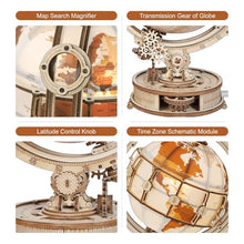 Load image into Gallery viewer, ROKR 3D Wooden Puzzles for Adults Illuminated Globe with Stand 180pcs 3D Puzzles Built-in LED Model Kit Hobby Gifts for Adults/Teens Home Decor
