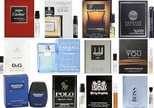 Load image into Gallery viewer, Men's Fragrance Samples for Men High end Designer perfume sample Lot X 12 Cologne Vials + Black Velvet Pouch
