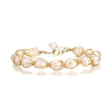 Load image into Gallery viewer, EVER FAITH Baroque Pearls Bracelet 18K Gold Vintage Freshwater Pearls Wrapped Silk Handmade Adjustable Charm Bracelets Dainty Wedding Bridal Jewelry for Women
