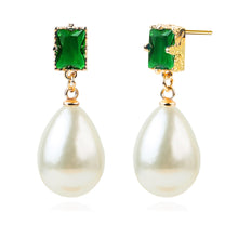 Load image into Gallery viewer, Trinckle Emerald Green Earrings, Vintage Pearl Dangle Earrings for Women Large Pearl Earrings 14k Gold Plated Teardrop Emerald Green Costume Earrings for Teen Girls Christmas Jewelry Gifts
